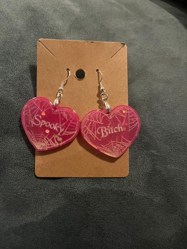 Spooky B*tch dangly earrings 